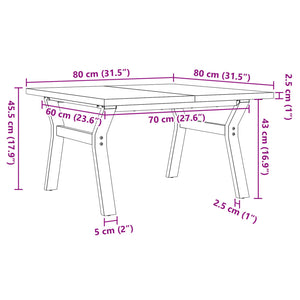 vidaXL Coffee Table Y-Legs 80x80x45.5 cm Solid Pine Wood & Steel