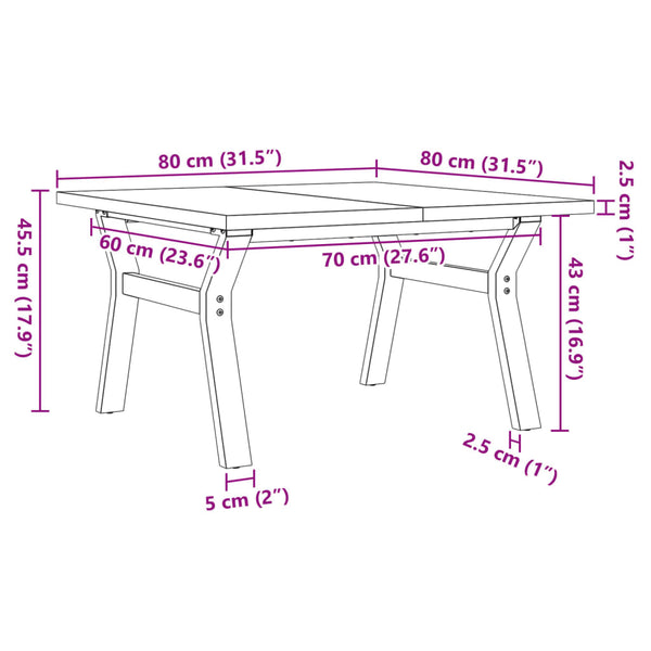vidaXL Coffee Table Y-Legs 80x80x45.5 cm Solid Pine Wood & Steel
