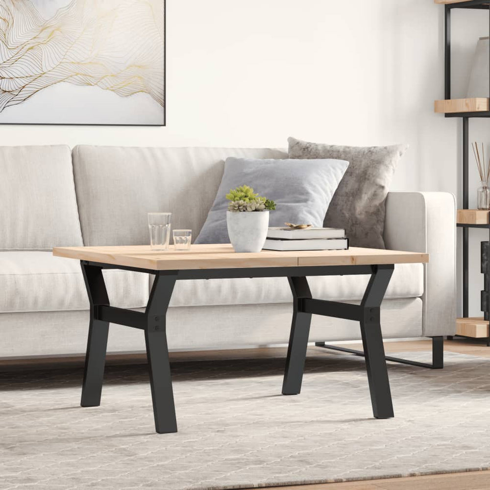 vidaXL Coffee Table Y-Legs 80x80x45.5 cm Solid Pine Wood & Steel