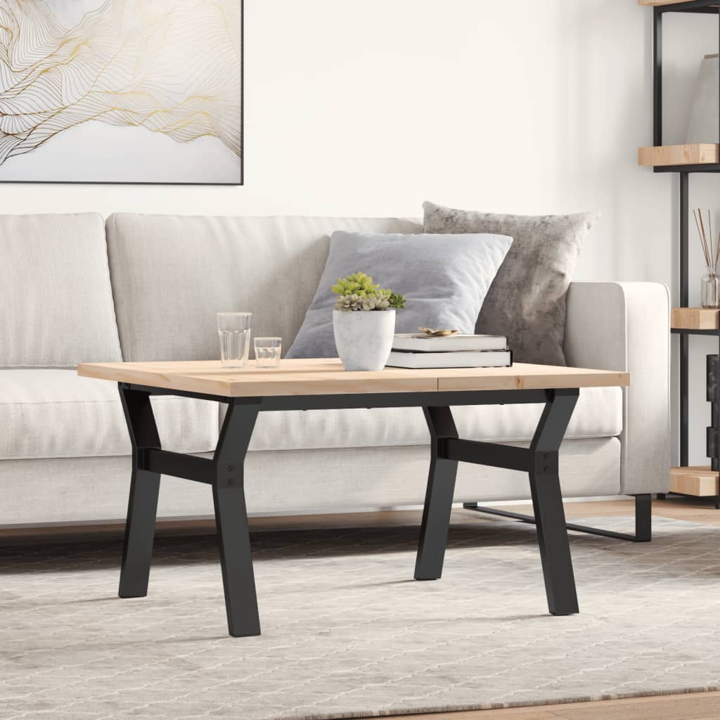 vidaXL Coffee Table Y-Legs 80x80x45.5 cm Solid Pine Wood & Steel