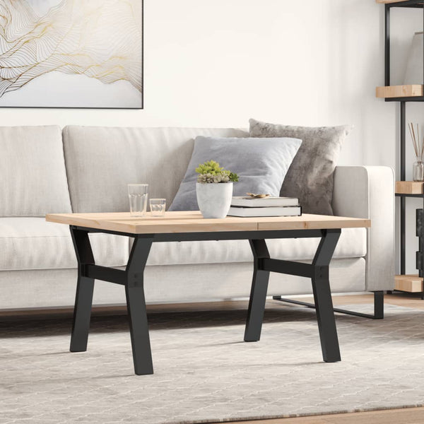 vidaXL Coffee Table Y-Legs 80x80x45.5 cm Solid Pine Wood & Steel
