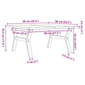 vidaXL Coffee Table Y-Frame 90x90x45.5 cm Solid Pine Wood & Steel