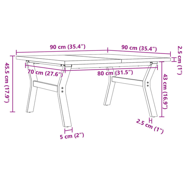 vidaXL Coffee Table Y-Frame 90x90x45.5 cm Solid Pine Wood & Steel
