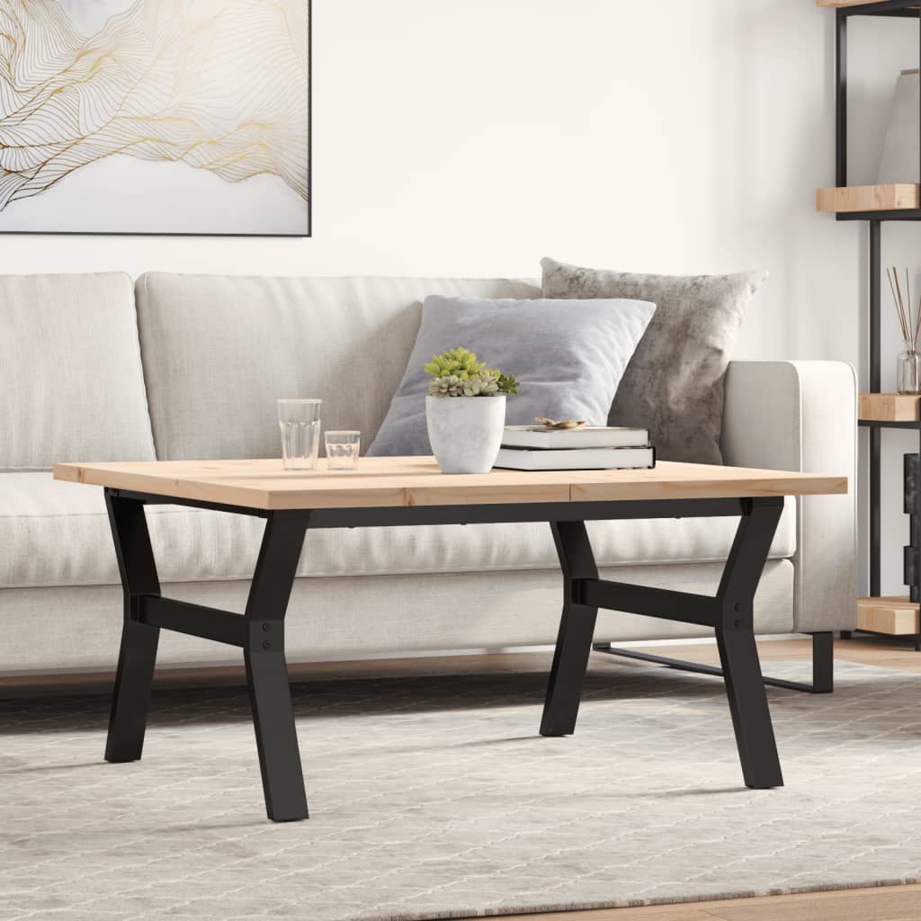 vidaXL Coffee Table Y-Frame 90x90x45.5 cm Solid Pine Wood & Steel