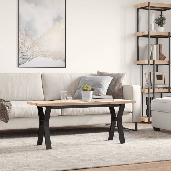 vidaXL Coffee Table Y-Shaped Base 110x40x45.5 cm Solid Pine Wood Steel
