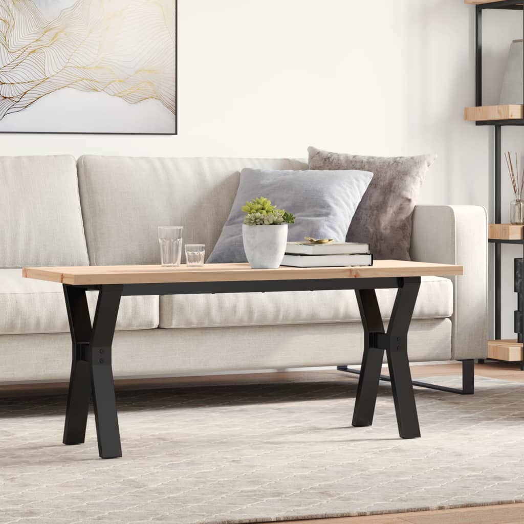 vidaXL Coffee Table Y-Shaped Base 110x40x45.5 cm Solid Pine Wood Steel