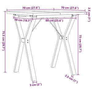 vidaXL Dining Table Y-Frame 70x70x75.5 cm Solid Pine & Steel