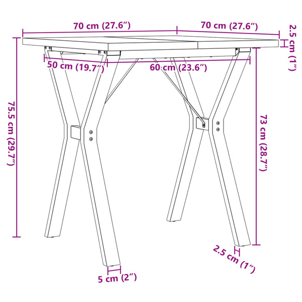 vidaXL Dining Table Y-Frame 70x70x75.5 cm Solid Pine & Steel