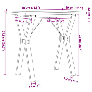 vidaXL Dining Table Y-Leg 80x50x75.5 cm Solid Pine Wood & Steel