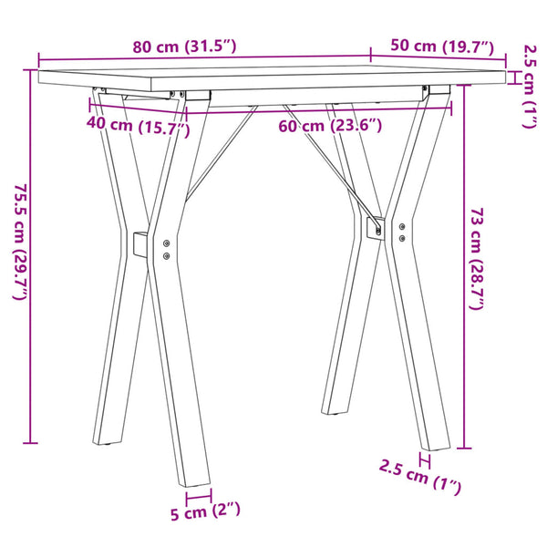vidaXL Dining Table Y-Leg 80x50x75.5 cm Solid Pine Wood & Steel