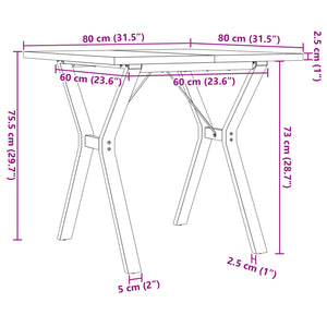 vidaXL Dining Table Y-Leg 80x80x75.5 cm Solid Pine Wood & Steel