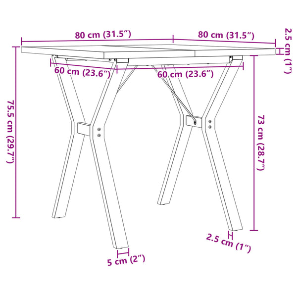 vidaXL Dining Table Y-Leg 80x80x75.5 cm Solid Pine Wood & Steel