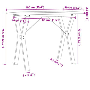 vidaXL Dining Table Y-Leg 100x50x75.5 cm Solid Pine Wood & Steel