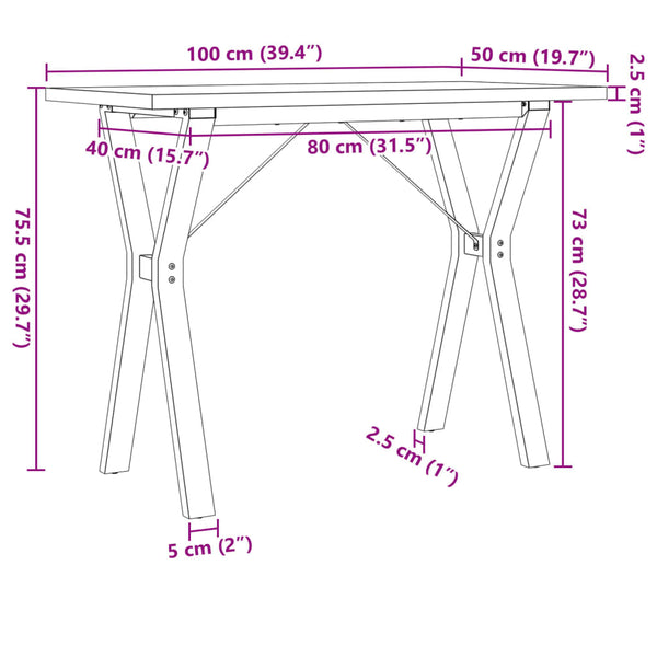 vidaXL Dining Table Y-Leg 100x50x75.5 cm Solid Pine Wood & Steel