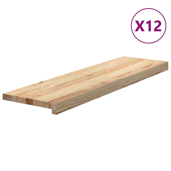 vidaXL Stair Treads 12 pcs. Untreated 90x25x2 cm Solid Oak