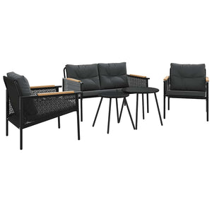 5-tlg. Balkonmöbel Set mit Kissen Schwarz