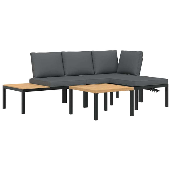4-tlg. Garten Sofagarnitur Schwarz Aluminium
