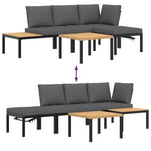 4-tlg. Garten Sofagarnitur Schwarz Aluminium