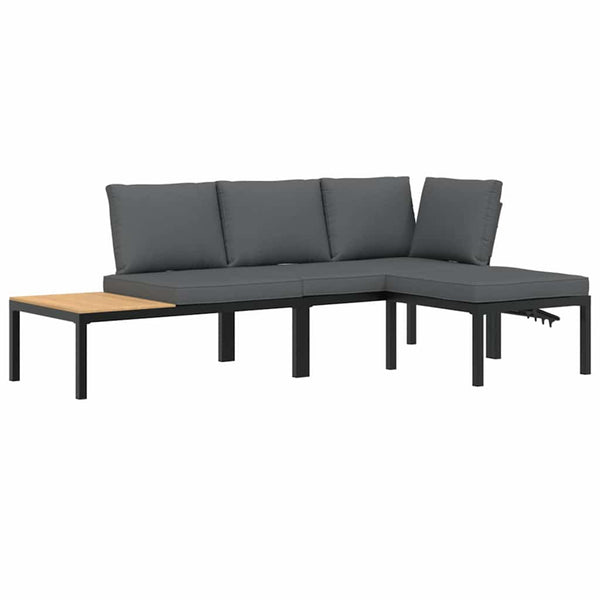 3-tlg. Garten Sofagarnitur Schwarz Aluminium mit Kissen
