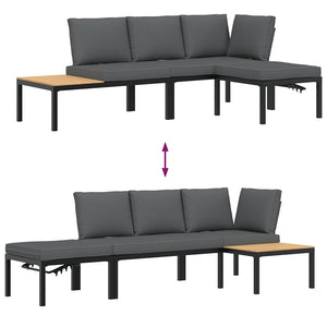 3-tlg. Garten Sofagarnitur Schwarz Aluminium mit Kissen