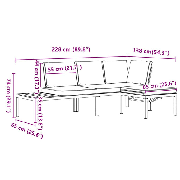 3-tlg. Garten Sofagarnitur Schwarz Aluminium mit Kissen