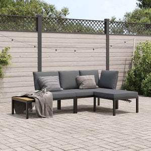 3-tlg. Garten Sofagarnitur Schwarz Aluminium mit Kissen