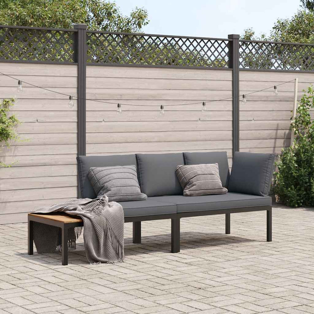 2-tlg. Garten Sofagarnitur Schwarz mit Kissen