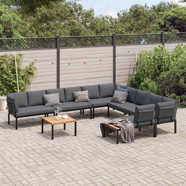 7-tlg. Garten Sofagarnitur mit Kissen Schwarz