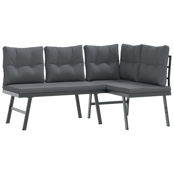 Gartenbänke 4er Set mit Kissen, Schwarz