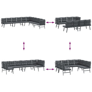 Gartenbänke 4er Set mit Kissen, Schwarz
