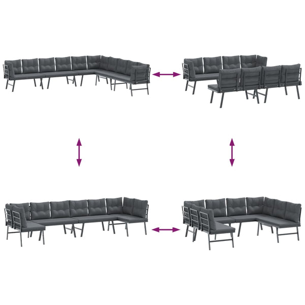 Gartenbänke 4er Set mit Kissen, Schwarz