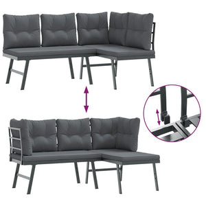 Gartenbänke 4er Set mit Kissen, Schwarz
