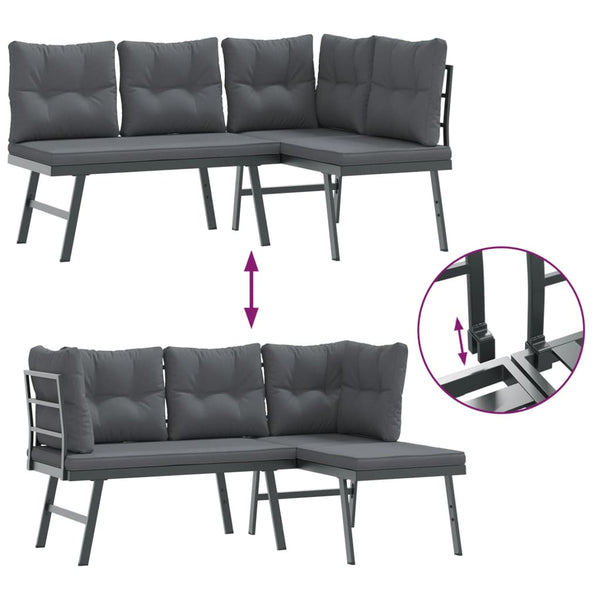 Gartenbänke 4er Set mit Kissen, Schwarz