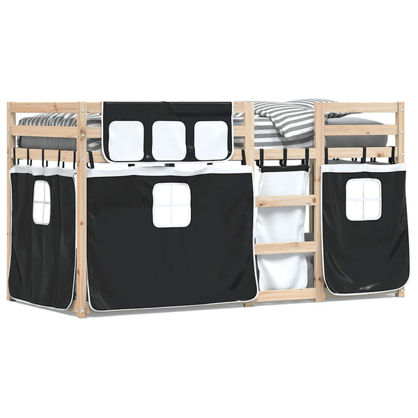 vidaXL Bunk Bed with Curtains White Black 90x200 cm Solid Pine Wood