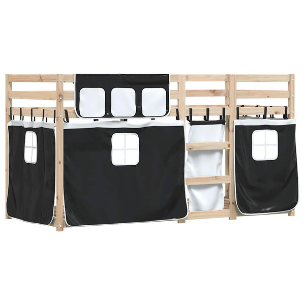 vidaXL Bunk Bed with Curtains White Black 90x200 cm Solid Pine Wood