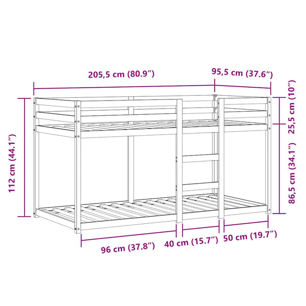 vidaXL Bunk Bed with Curtains White Black 90x200 cm Solid Pine Wood