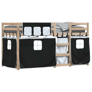 vidaXL Bunk Bed with Curtains White Black 90x200 cm Solid Pine Wood