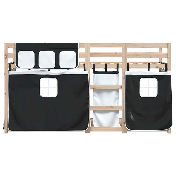 vidaXL Bunk Bed with Curtains White Black 90x200 cm Solid Pine Wood