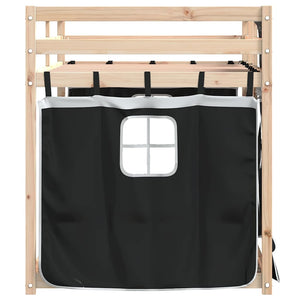vidaXL Bunk Bed with Curtains White Black 90x200 cm Solid Pine Wood
