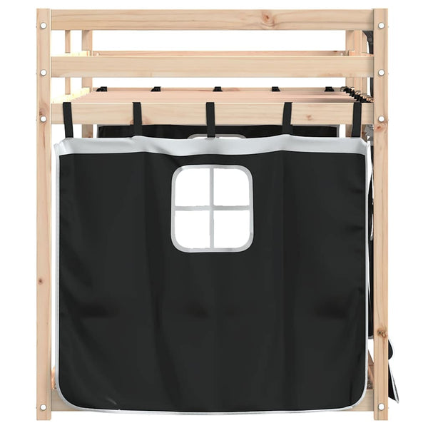 vidaXL Bunk Bed with Curtains White Black 90x200 cm Solid Pine Wood
