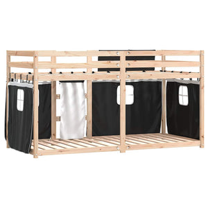 vidaXL Bunk Bed with Curtains White Black 90x200 cm Solid Pine Wood