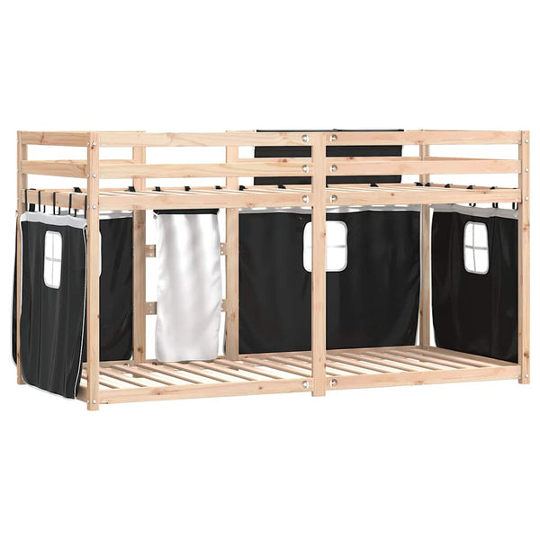 vidaXL Bunk Bed with Curtains White Black 90x200 cm Solid Pine Wood