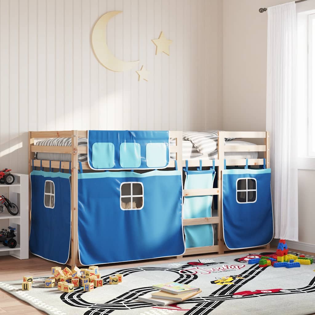 vidaXL Bunk Bed with Curtains Blue 90x200 cm Solid Pine Wood