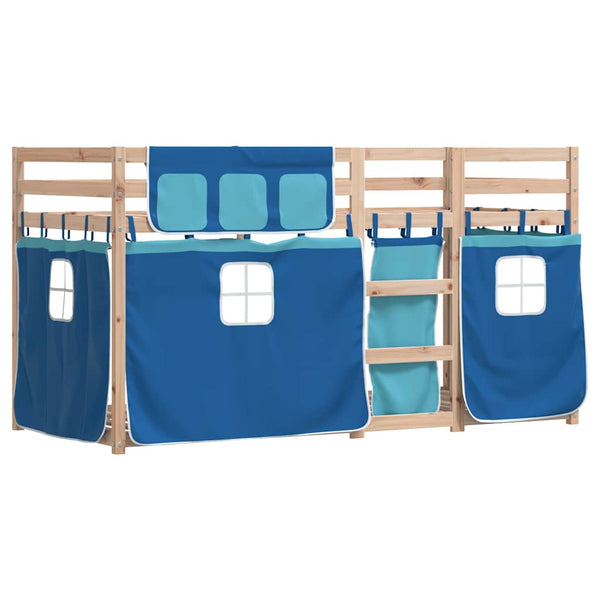 vidaXL Bunk Bed with Curtains Blue 80x200 cm Solid Pine Wood