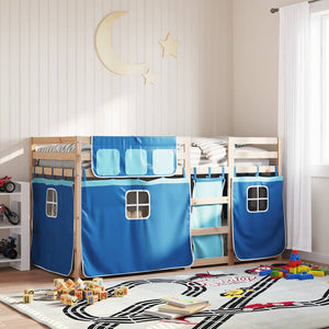 vidaXL Bunk Bed with Curtains Blue 80x200 cm Solid Pine Wood