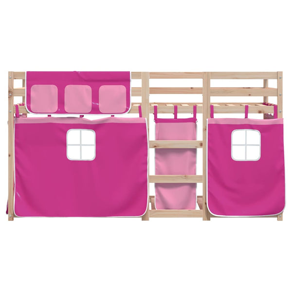 vidaXL Bunk Bed with Curtains Pink 80x200 cm Solid Pine Wood