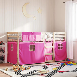 vidaXL Bunk Bed with Curtains Pink 80x200 cm Solid Pine Wood