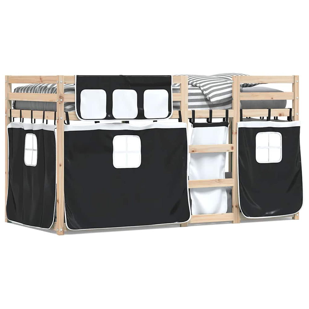 vidaXL Bunk Bed with Curtains White & Black 90x190 cm Pinewood