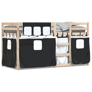 vidaXL Bunk Bed with Curtains White & Black 90x190 cm Pinewood