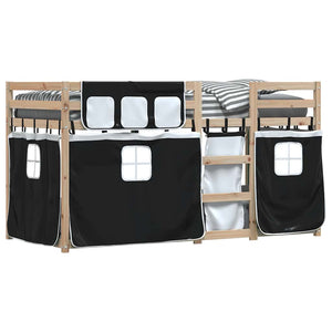 vidaXL Bunk Bed with Curtains White & Black 90x190 cm Pinewood